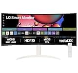 LG 34SR65QC Curved (1800R) UltraWide 21:9 Smart Monitor, 34" WQHD (3440x1440), HDR10, 99% sRGB(Typ.), 100Hz, Built-in Speaker, Height/Tilt Adjustment, webOS, AirPlay2, Bluetooth, HDMI, USB, White