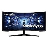 Samsung 34"(86.42cm) Odyssey G5 Curved Gaming Monitor|WQHD 3440 x 1440|1000R|165Hz|1ms|21:9|Wall Mountable|FreeSync Premium|Ports-DP, HDMI, Headphone|DP Cable|Eye-Saver|LC34G55TWWWXXL|Black